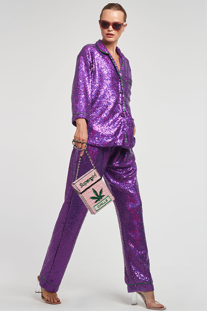 Purple Sequin Pajama Pants-Pre Order
