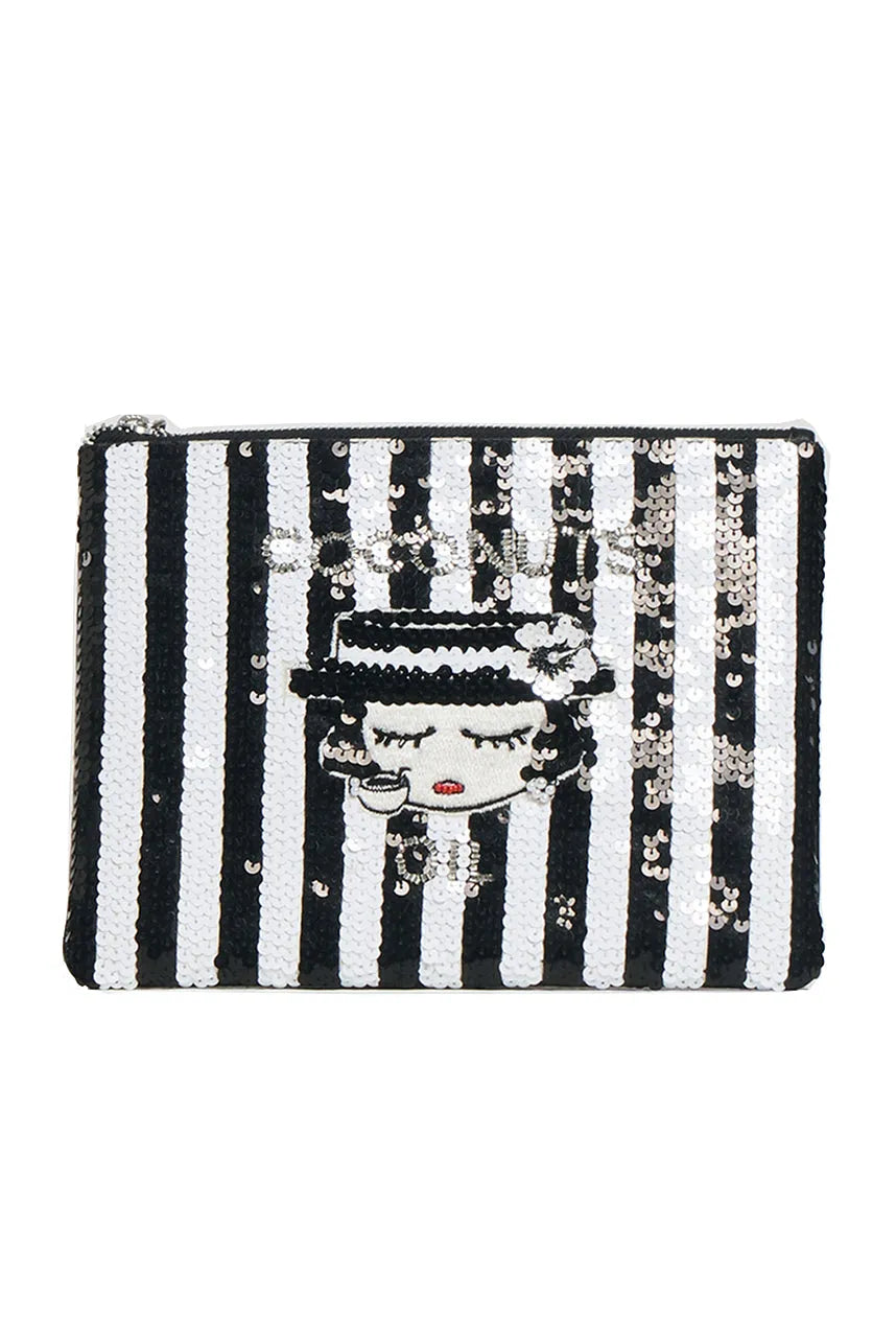 Coconut Oil Black Sequin Zip Pochette