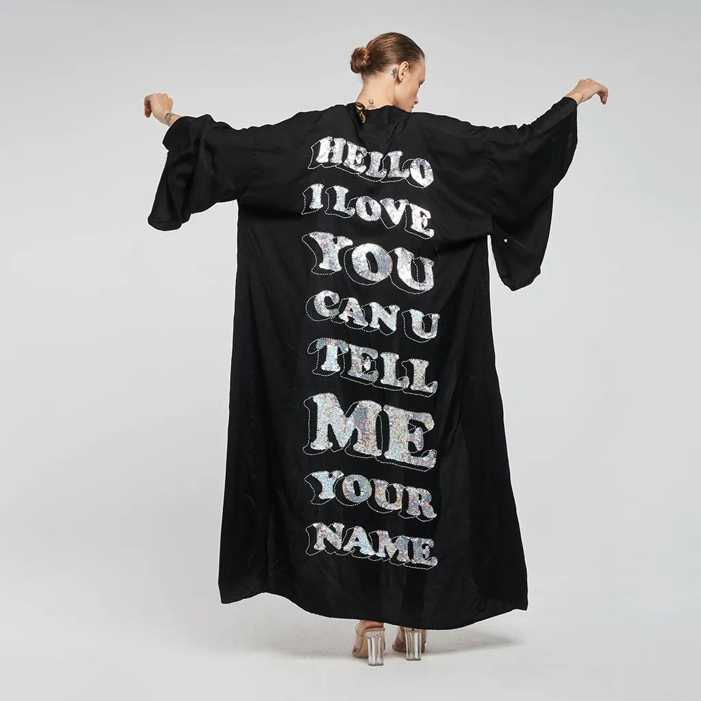 Hello I Love You Silk Satin Long Kimono