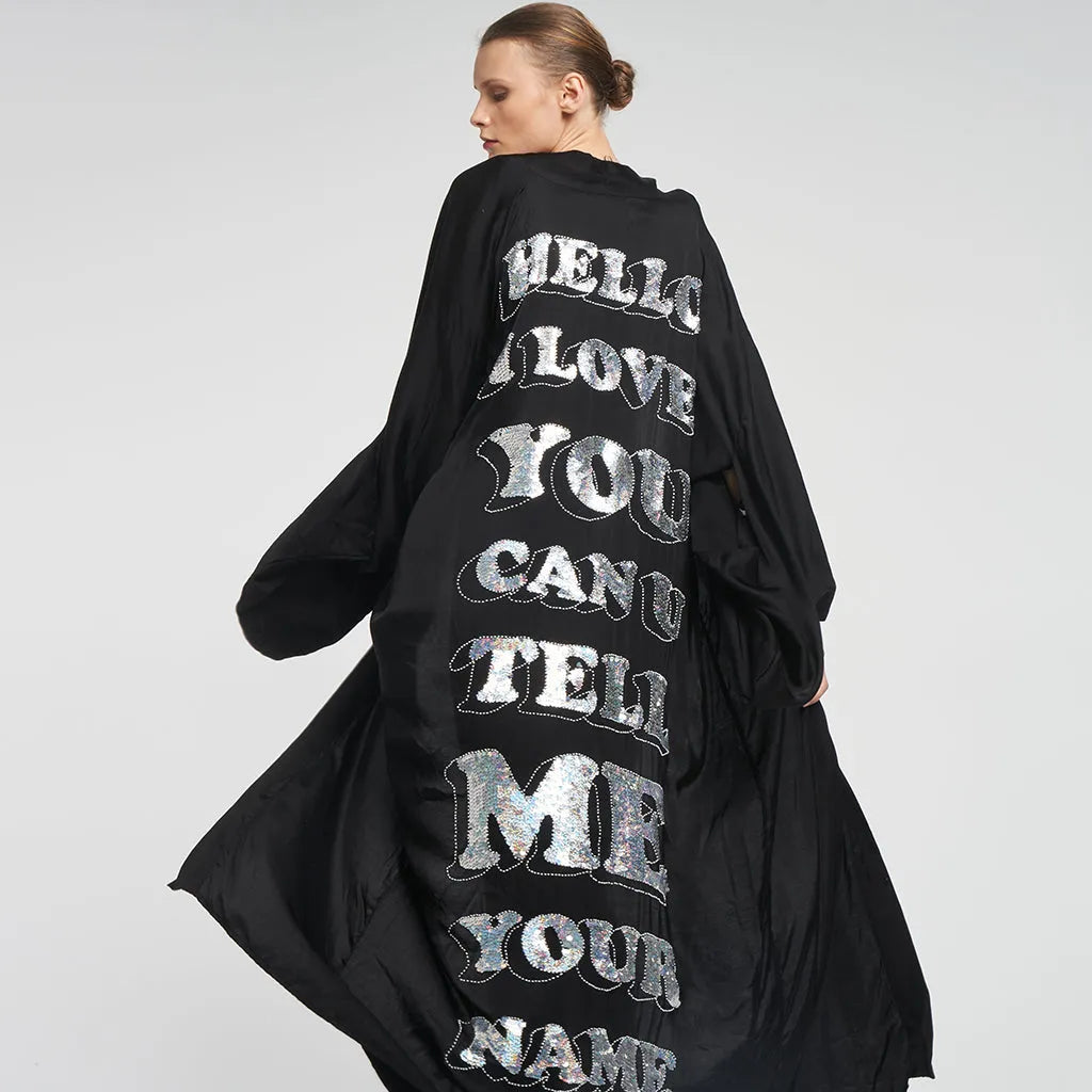 Hello I Love You Silk Satin Long Kimono