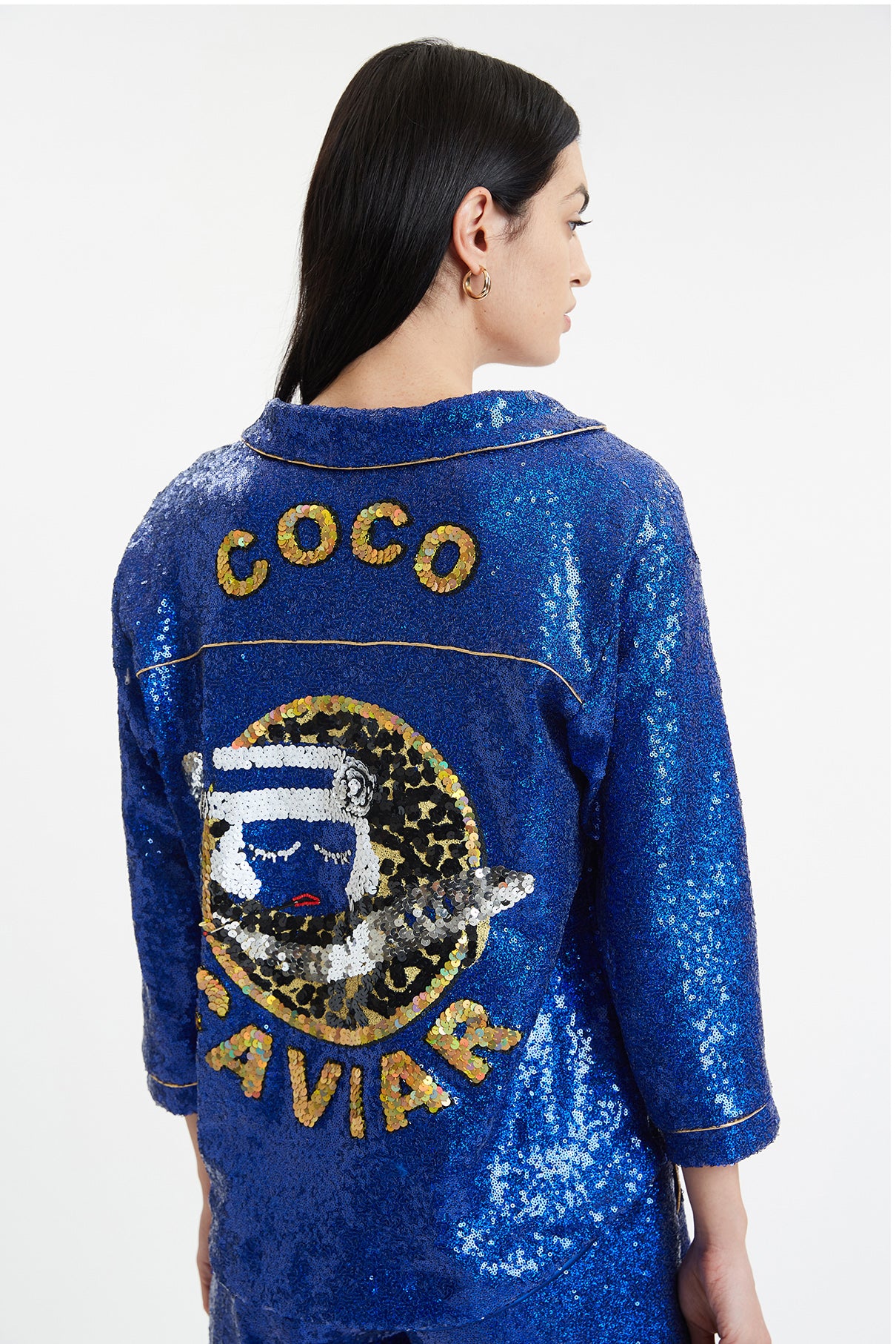 Coco Caviar Sequin Pajama Shirt