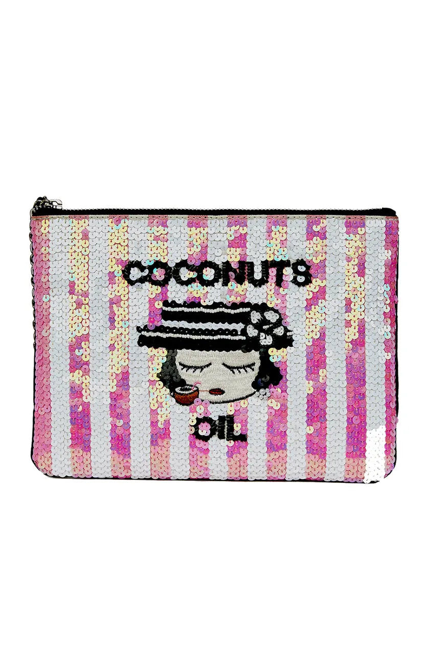 Coconut Oil Pink Sequin Zip Pochette